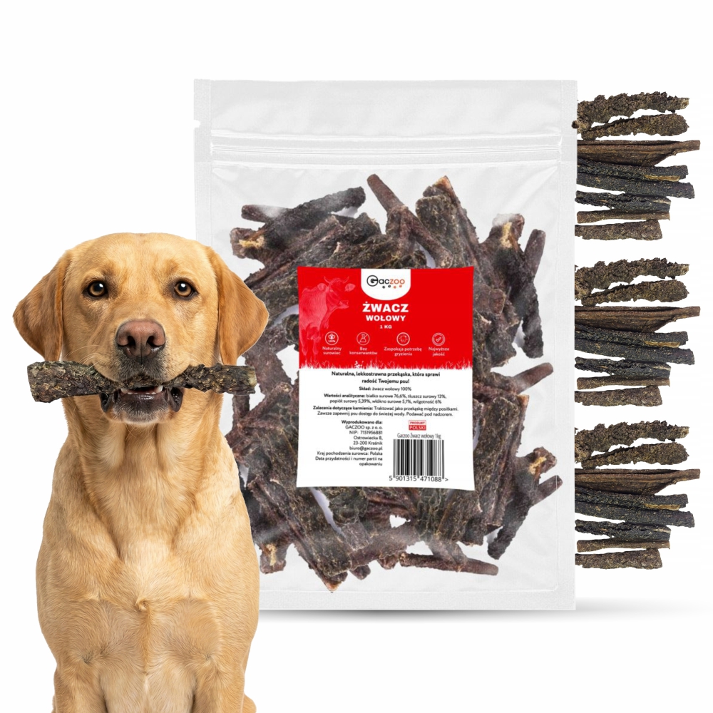 Przysmak dla psa Żwacz Wołowy 1 kg GACZOO naturalny gryzak smakołyk